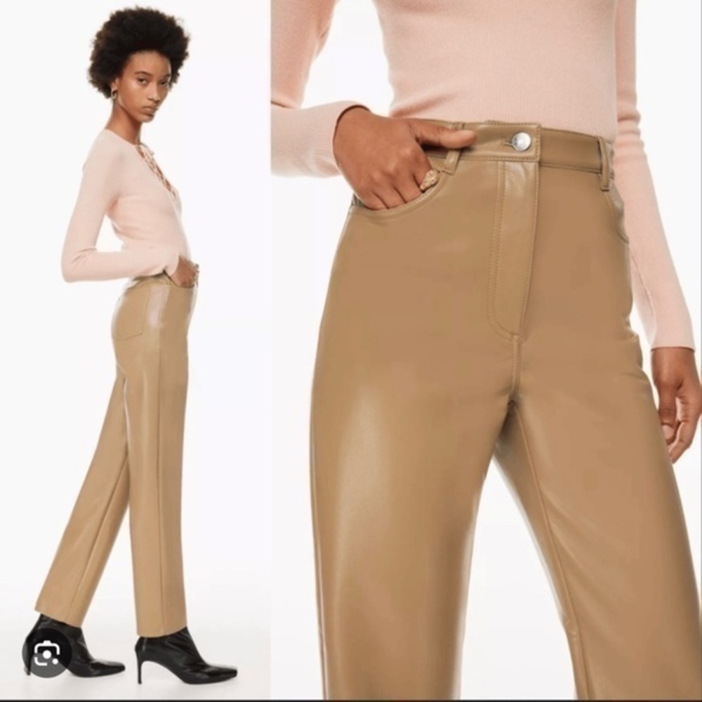 Aritzia Wilfred Melina High Waisted Vegan Leather Pants Tan- Seville